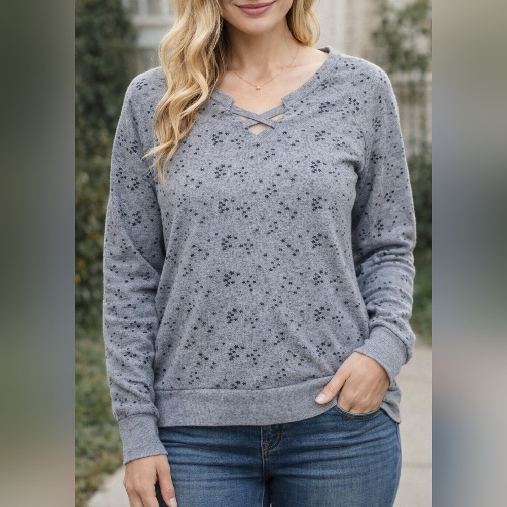 Vintage Havana Gray Star Patterned Sweater Long Sleeve Size Medium